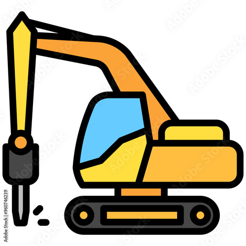 Demolition Hammer lineal multi color icon. related to heavy machinery industry, construction theme. best for UI, UX, app and web development.