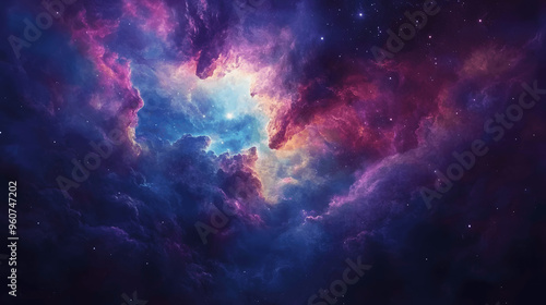 Nebula forming in deep space with vibrant colors and stars