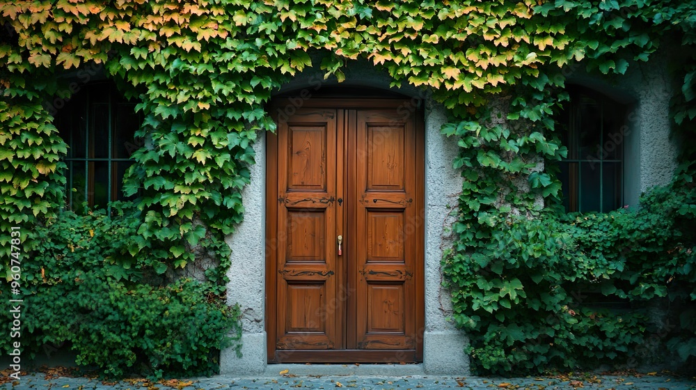 Ornate Wooden Door in Stone Archway Ornate Wooden Door in Stone Archway