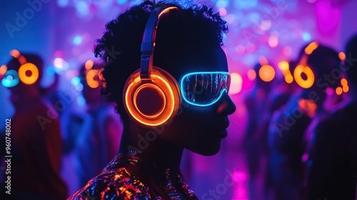 Silent Disco Party with Neon Lights photo