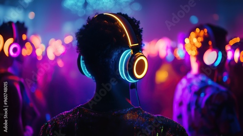 Silent Disco Party with Neon Lights photo