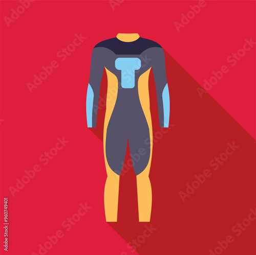 Diving suit with long sleeves and long legs in flat design style isolated on red background