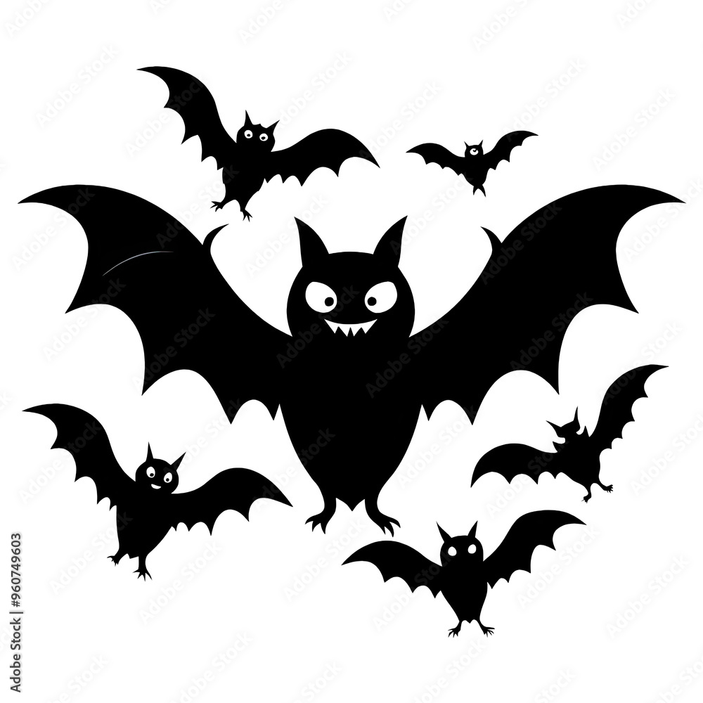 Silhouetted bats soar through the dark night sky creating a spooky atmosphere ideal for Halloween celebrations and autumn decorations Silhouetted bats soar through the dark night sky creating a spooky atmosphere ideal for Halloween celebrations and autumn decorations