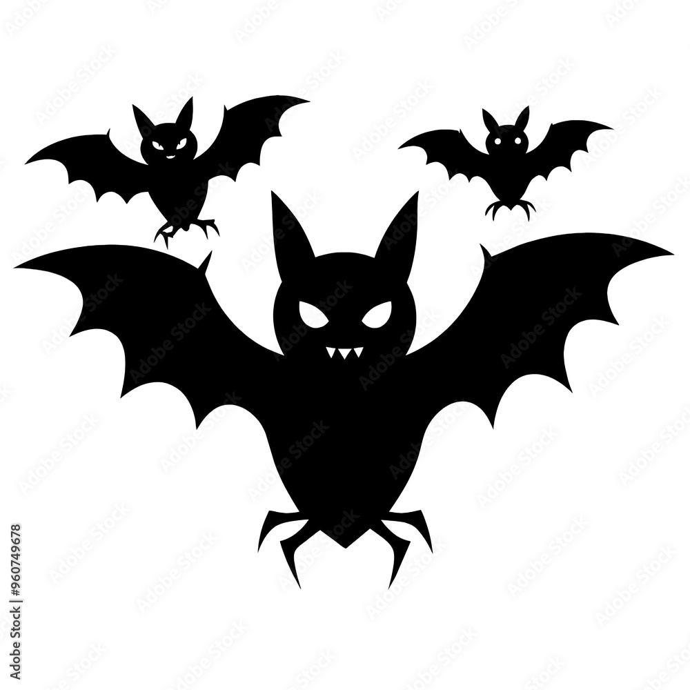 Three Halloween bats in black silhouette are depicted in flight perfect for creating a spooky atmosphere or enhancing seasonal decor Three Halloween bats in black silhouette are depicted in flight perfect for creating a spooky atmosphere or enhancing seasonal decor