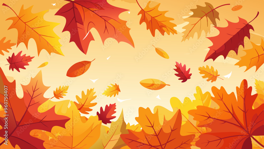 Fototapeta premium Vibrant Autumn Leaves Falling, Seasonal Background with Bright Foliage