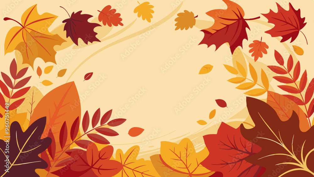 Autumn Leaf Border in Warm Tones, Festive Fall Background with Copy Space Autumn Leaf Border in Warm Tones, Festive Fall Background with Copy Space