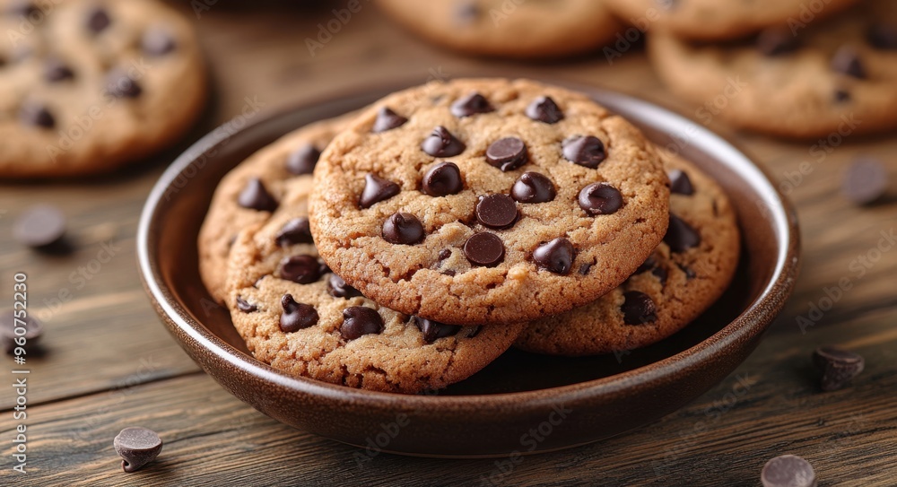 A plate of chocolate chip cookies piled high A plate of chocolate chip cookies piled high
