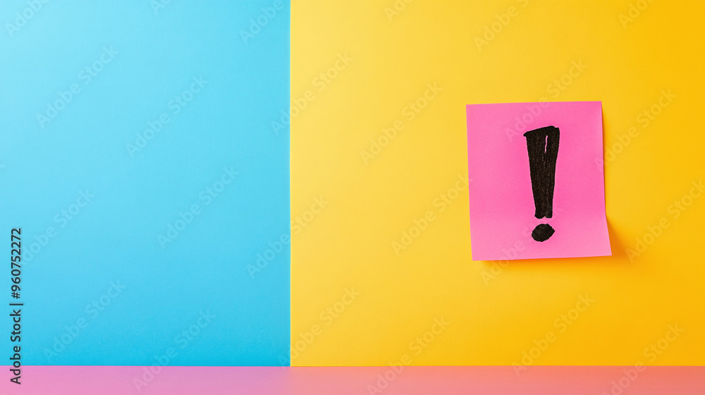 Exclamation Mark Sticker on Yellow Sticky Note - against an isolated background with Copy space. Exclamation Mark Sticker on Yellow Sticky Note - against an isolated background with Copy space.