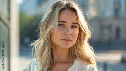 A blonde woman with long hair is smiling and posing for a picture Free Download A blonde woman with long hair is smiling and posing for a picture - GFXLoad