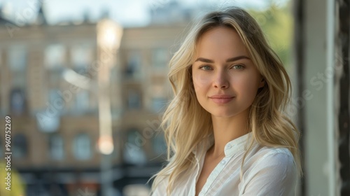 Free Download A blonde woman with long hair is smiling and posing for a picture - GFXLoad