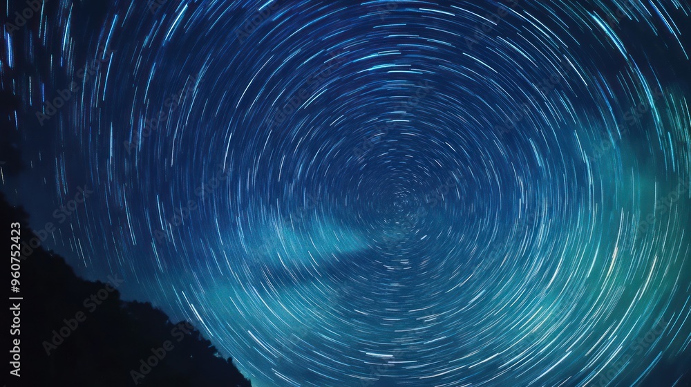 Night Sky with Star Trails Creating a Circular Pattern Night Sky with Star Trails Creating a Circular Pattern