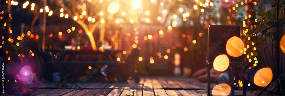 Bokeh effect capturing an outdoor dining and music event. Bokeh effect capturing an outdoor dining and music event.