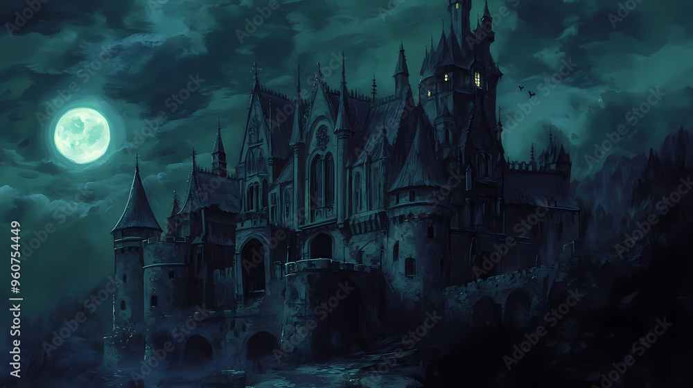 Spooky dracula castle, painting of haunted mansion. Haunted Mansion. Illustration Spooky dracula castle, painting of haunted mansion. Haunted Mansion. Illustration