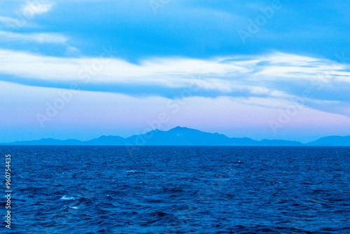 Sunset in the Aegean sea, somewhere around Greece, from the open deck of a cruise ship