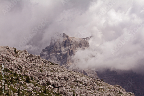 la cima del Monte Pelmo con le sue evidenti stratificazioni; Dolomiti bellunesi photo