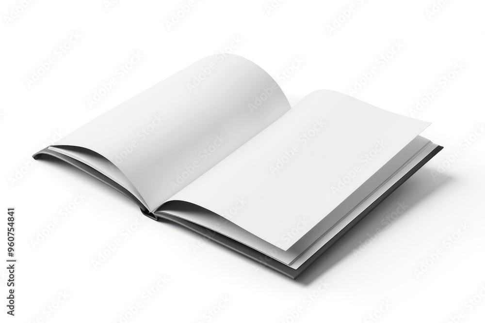 A single open book lying on a clean white surface A single open book lying on a clean white surface