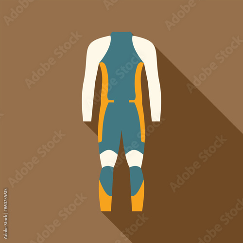 Wetsuit with long sleeves and long legs in flat style with long shadow on brown background