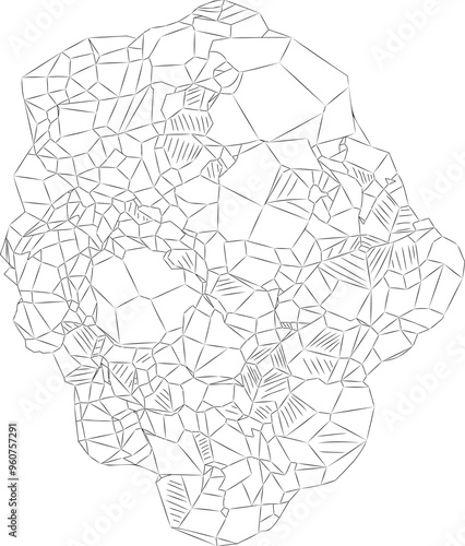 Line drawing of natural rough spessartite gemstone. Vector illustration of gemstone spessartine. Spessartine is a precious mineral of the garnet family. Illustration meticulously details the gemstone