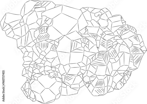 Line drawing of natural rough spessartite gemstone. Vector illustration of gemstone spessartine. Spessartine is a precious mineral of the garnet family. Illustration meticulously details the gemstone