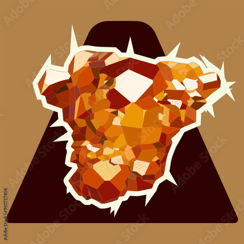 Natural orange-yellow-brown rough spessartite gemstone. Vector illustration of spessartine deep, rich color and shine. 