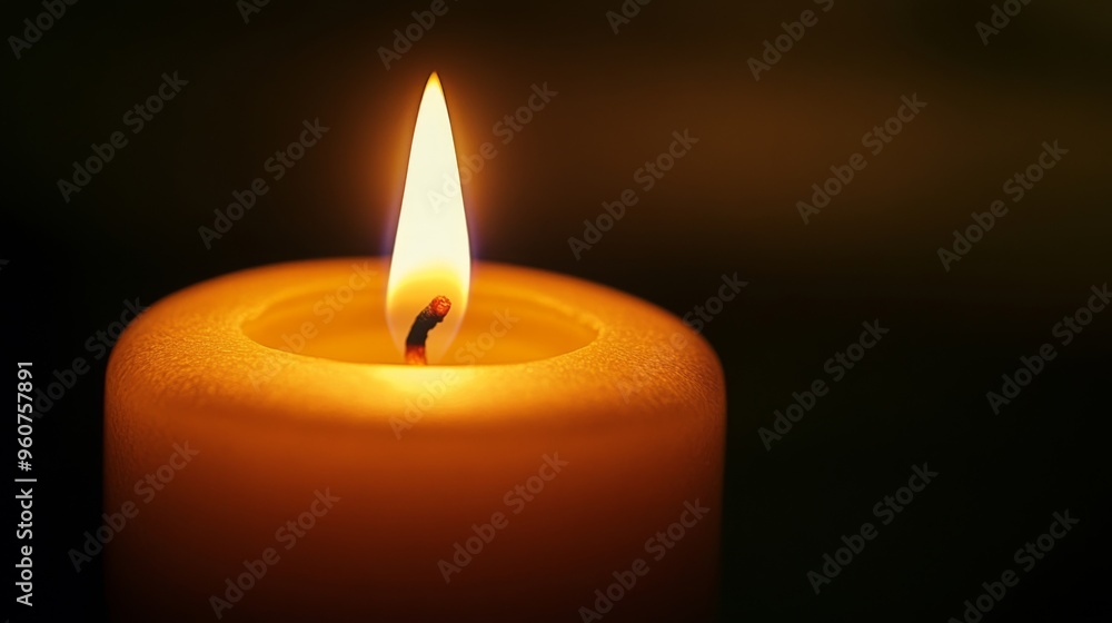 Close-up of a candle flame against a dark background, with the flame warm glow creating a dramatic contrast and a calming effect. Close-up of a candle flame against a dark background, with the flame warm glow creating a dramatic contrast and a calming effect.