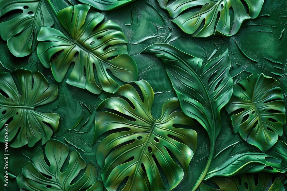 Fototapeta premium Close-up shot of a bunch of green leaves with intricate details and textures