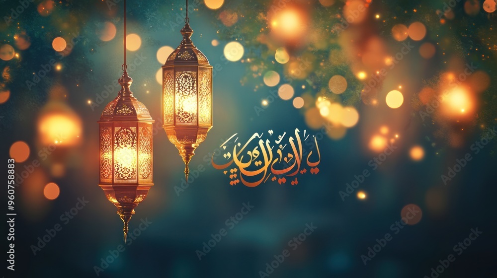 Eid Mubarak Celebration with Golden Lanterns Eid Mubarak Celebration with Golden Lanterns