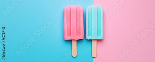 Colorful popsicle-shaped soap in pink and blue on contrasting pastel background