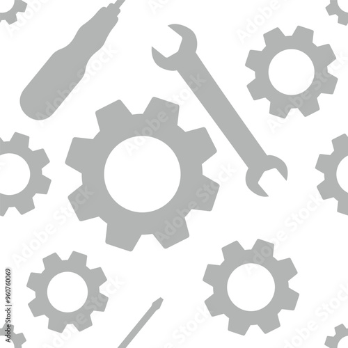 Screwdriver, wrench and gear pattern. Screwdriver, wrench and gear pattern background. Screwdriver, wrench and gear without connection for packaging.
