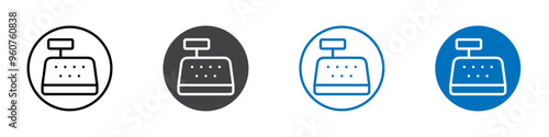 Cash register icon flat editable icon mark set.