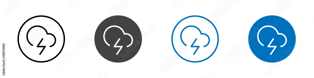 Cloud lightening icon flat editable icon mark set. Cloud lightening icon flat editable icon mark set.