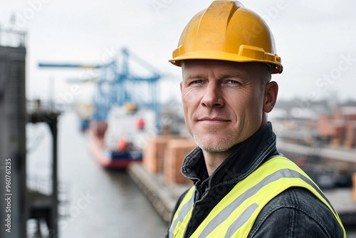 Mature Professional Engineer Wearing Hard Hat and Glasses at Worksite