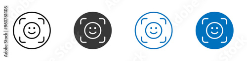 Face id scan icon flat editable icon mark set.