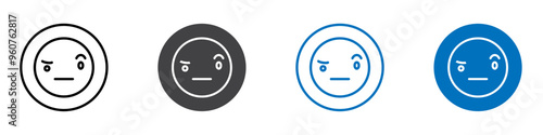 Suspecious emoji icon flat editable icon mark set.