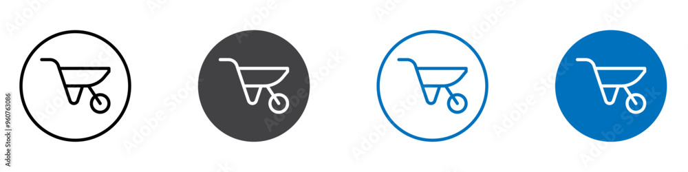 Wheel barrow icon flat editable icon mark set. Wheel barrow icon flat editable icon mark set.
