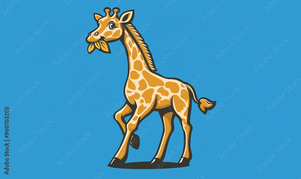 Fototapeta premium Giraffe Mascot Logo in Fleece Material Striding Diagonally: A Textured Approach to Brand Identity