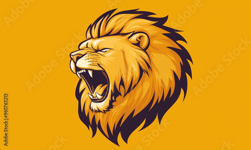 Distinctive Lion Mascot Logo in Mohair Texture: Frontal Perspective Enhancing Brand Image photo