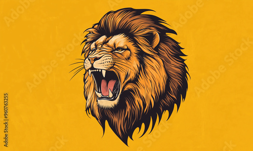 Regal Lion Mascot Logo with Mohair Texture in Frontal Prowl for Brand Strength photo