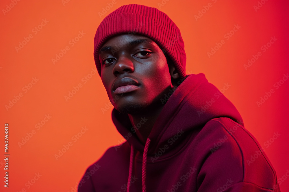 Burgundy Hoodie with Solid Neon Orange Elegant Portrait Featuring a Man with Neon Orange Details Burgundy Hoodie with Solid Neon Orange Elegant Portrait Featuring a Man with Neon Orange Details