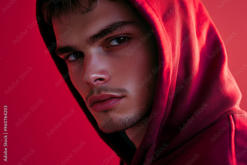 Burgundy Hoodie with Solid Neon Orange Stylish Portrait Featuring a Man with Vibrant Neon Orange Background Burgundy Hoodie with Solid Neon Orange Stylish Portrait Featuring a Man with Vibrant Neon Orange Background