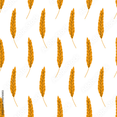 Barley seamless pattern. Warm, earthy tone. Perfect for agricultural, beer, and harvest-themed designs, packaging, textiles, backgrounds, and rustic decor.