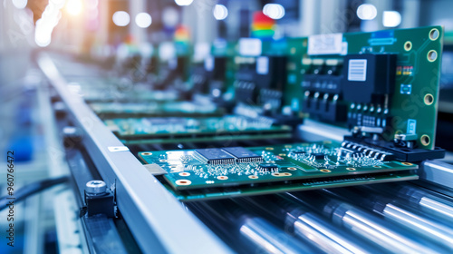 Wallpaper Mural Circuit boards moving down a production line in an electronics manufacturing facility. Ideal for illustrating high-tech industry, electronics, and production. Torontodigital.ca