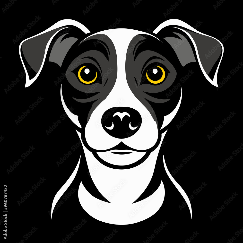 Stylized dog face illustration on a black background Stylized dog face illustration on a black background