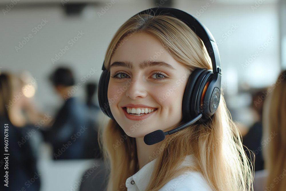 Portrait of a young woman with a headset and microphone, perfect for customer service or call center visuals, generative AI Portrait of a young woman with a headset and microphone, perfect for customer service or call center visuals, generative AI