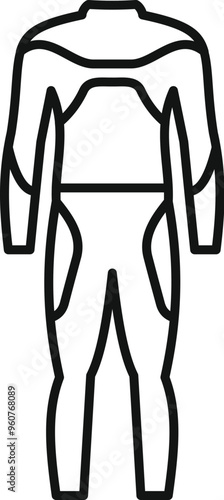 Outline icon representing a full body diving suit, essential for staying warm during water sports and diving activities