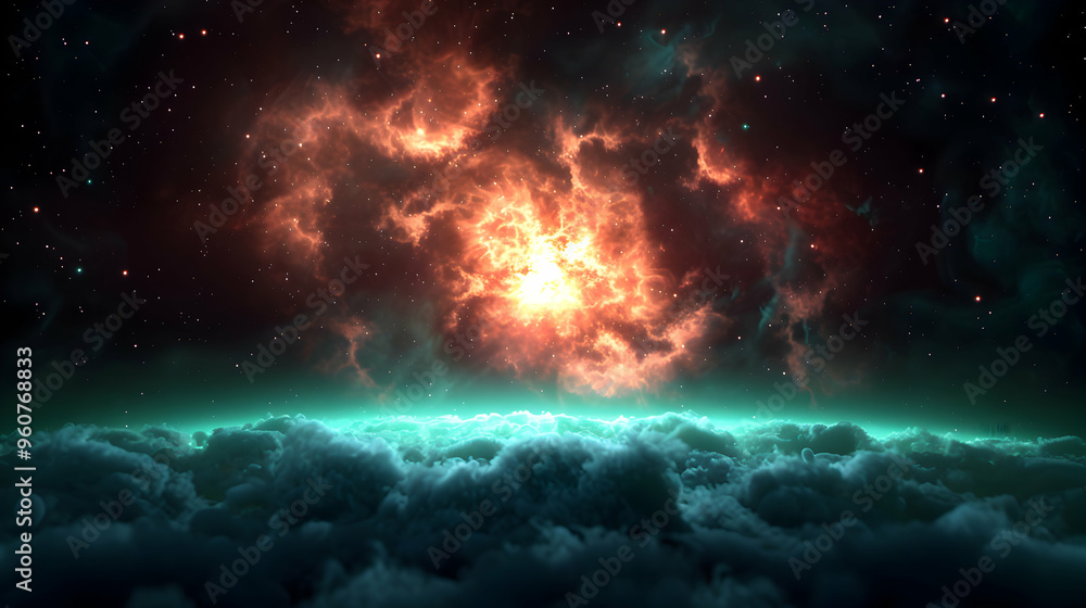 Fototapeta premium Green Nebula Space Background