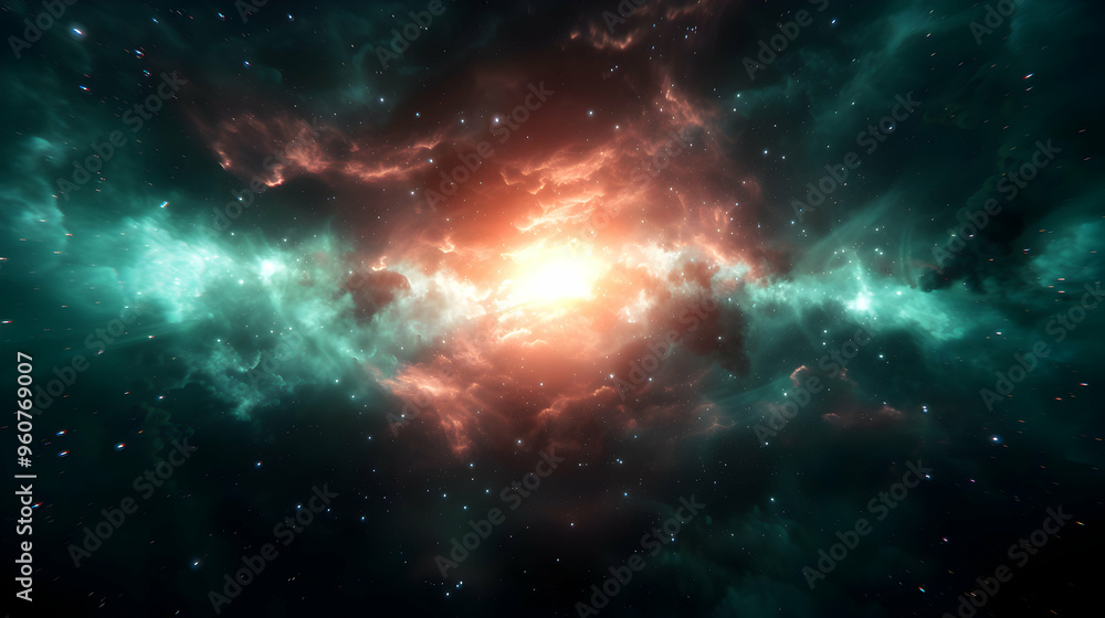 Naklejka premium Green Nebula Space Background