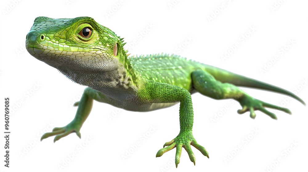 Isolated green lizard transported with visible full body, detailed view Isolated green lizard transported with visible full body, detailed view
