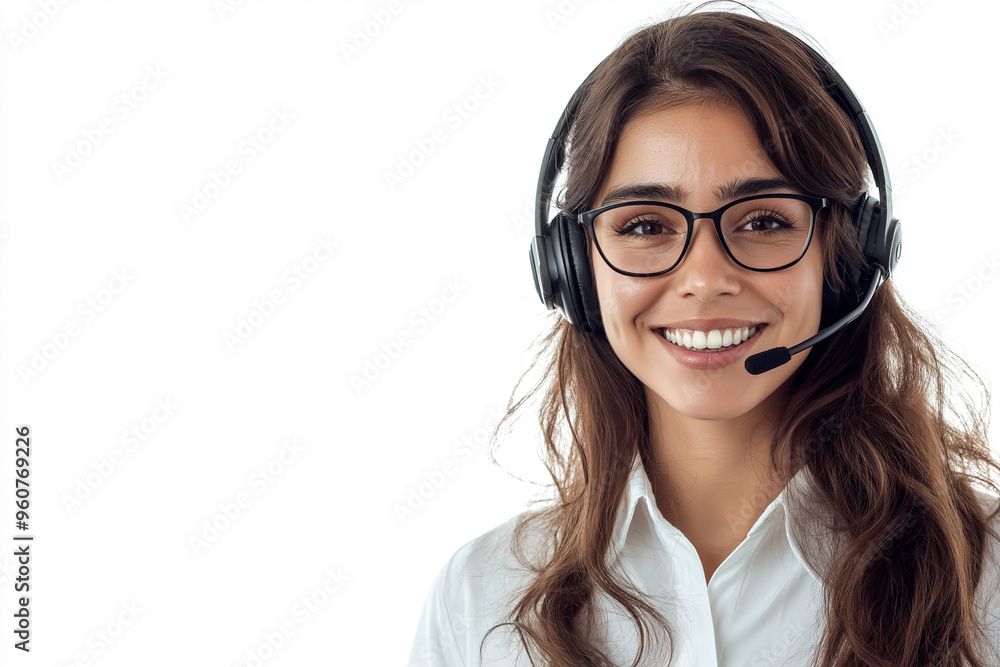 Portrait of a young woman with a headset and microphone, perfect for customer service or call center visuals, generative AI Portrait of a young woman with a headset and microphone, perfect for customer service or call center visuals, generative AI