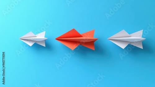 Free Download Three paper airplanes, one red, two white, on a blue background. - GFXLoad